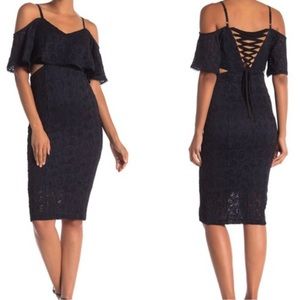 Rachel Rachel Roy Mia Lace Cold Shoulder Side Cut Out Navy Midi Dress - Size 0